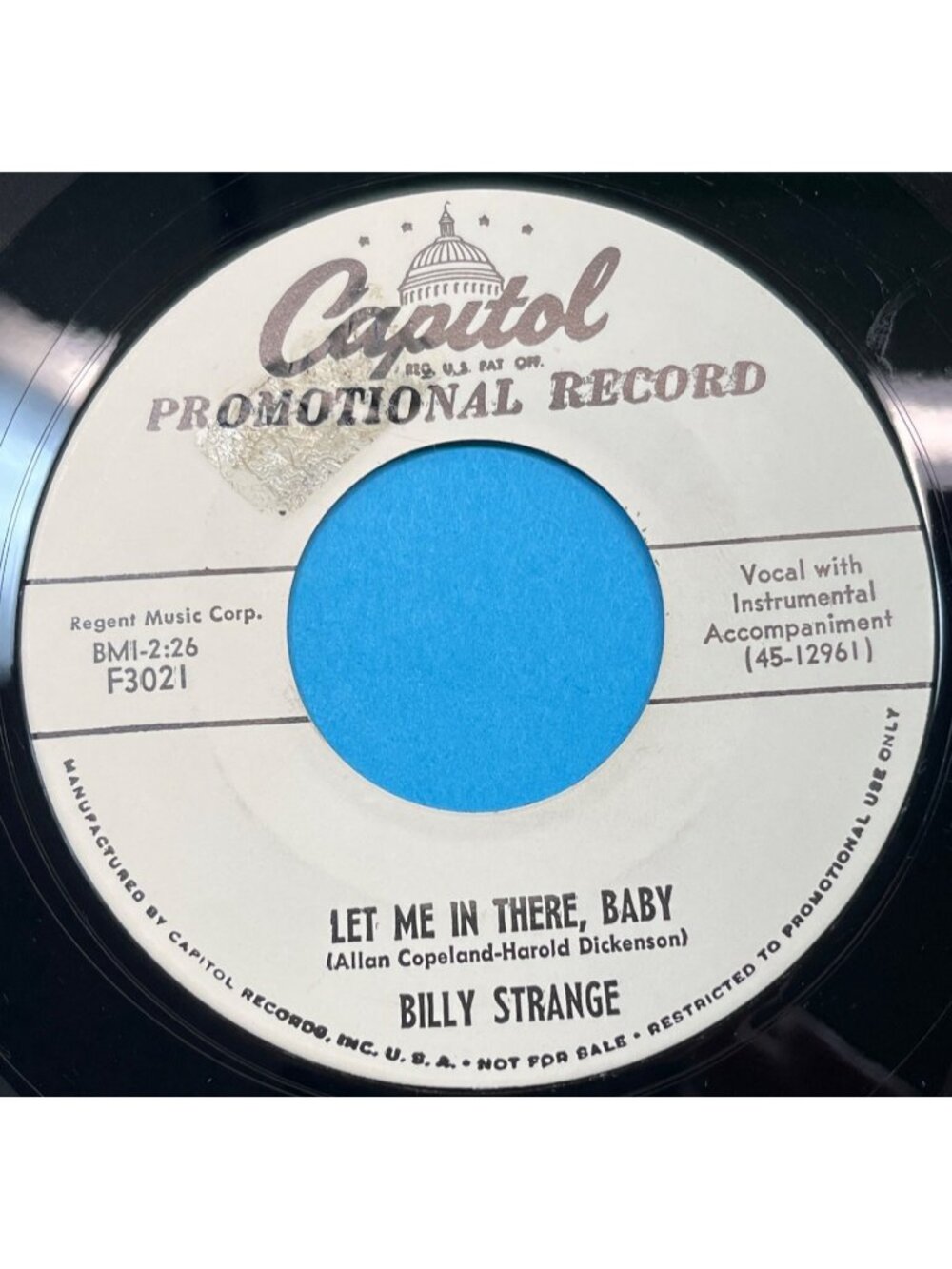 Billy Strange Let Me In There Baby / Never Change My Mind 45 Country 1950s Promo